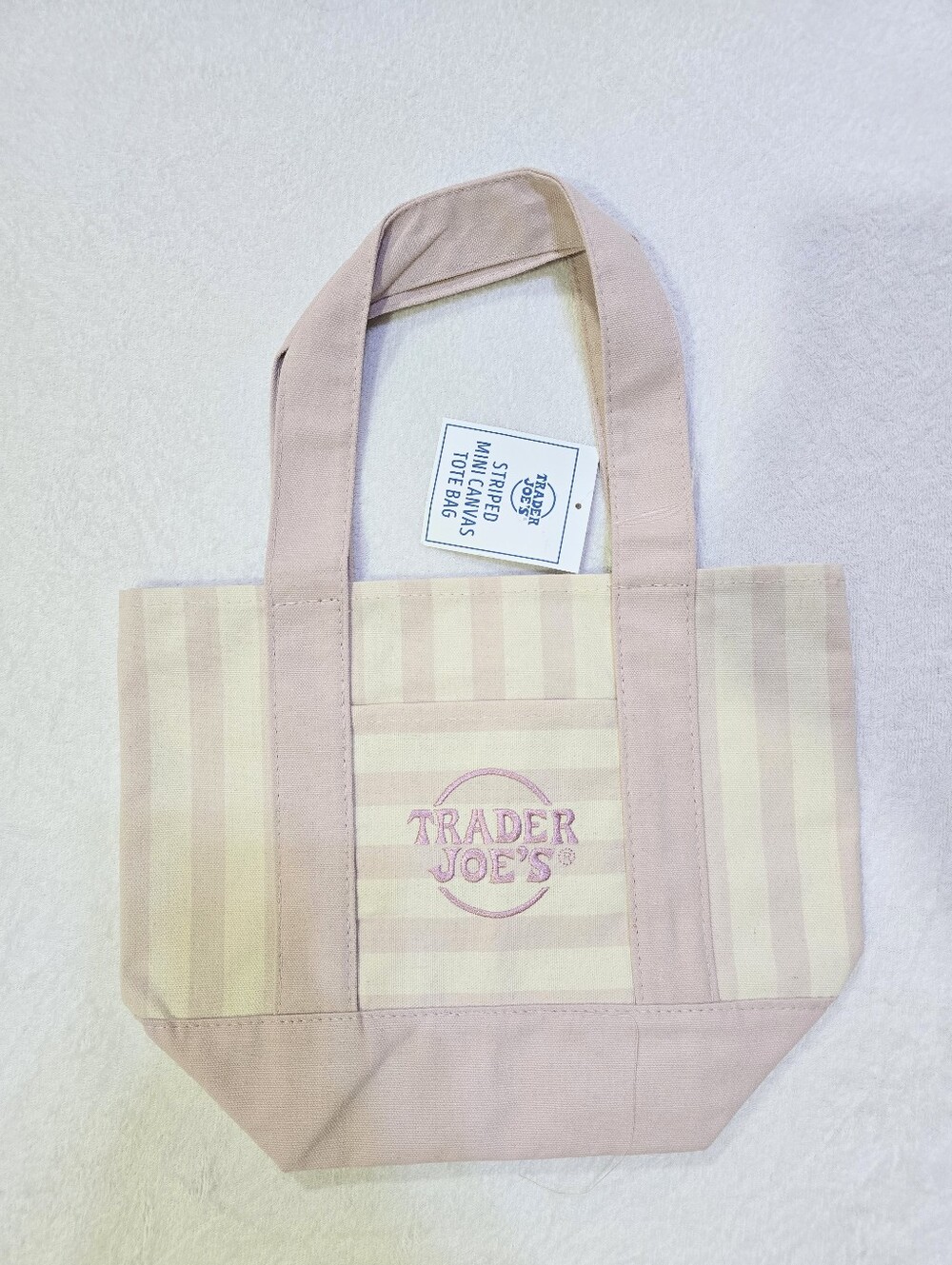 BNWT TRADER JOE'S Striped Mini Canvas Tote Bag In Pink